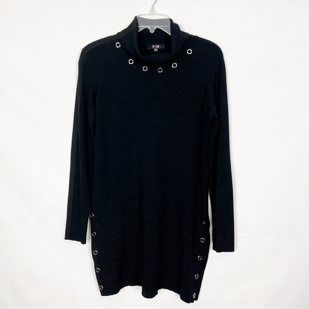Yest Turtleneck Black Long Line Sweater Size 4 Casual Metallic